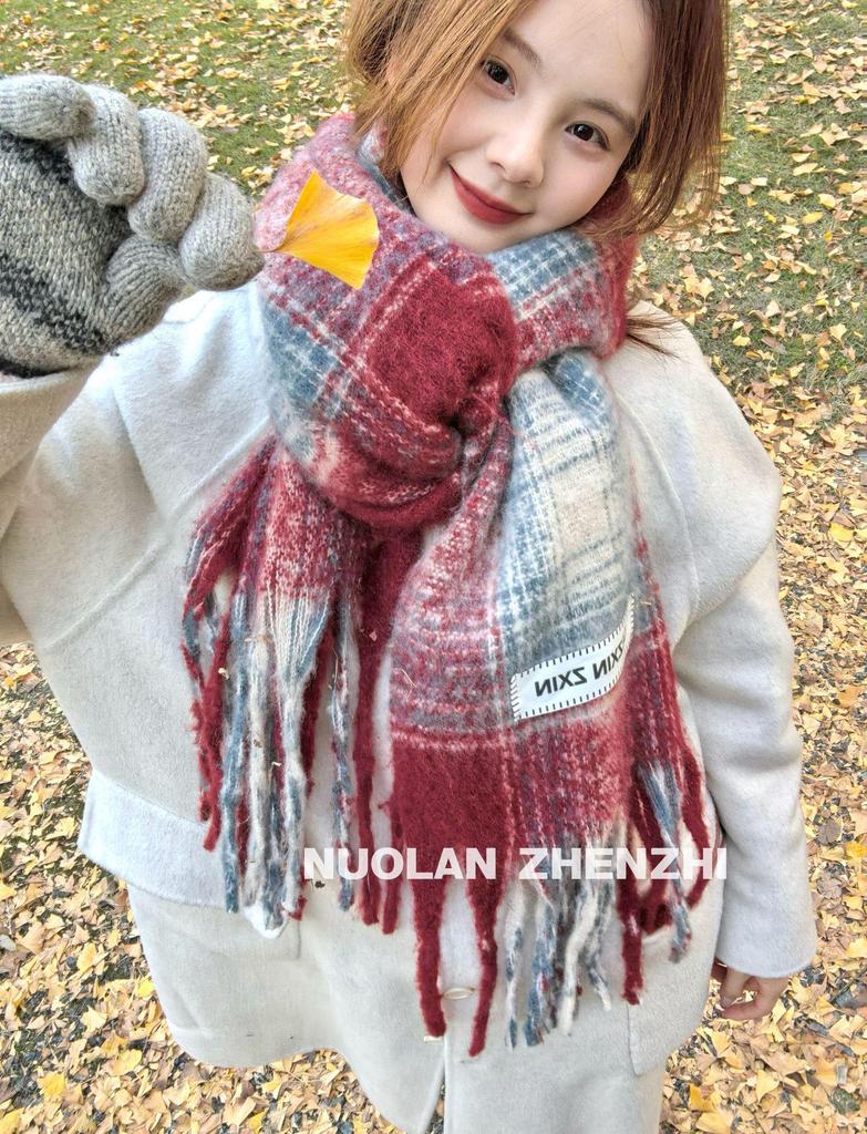 Maelard Women's Imitation Cashmere Plaid Scarf: Warm, Thick Dual-Use Shawl for Autumn and Winter.