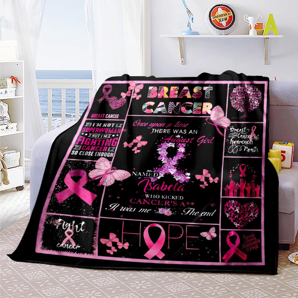 1PC Breast Cancer Awareness Pink Ribbon Throw Blanket Soft Comfortable All Seasons Perfect Sofa Office Travel Home Gift Idea