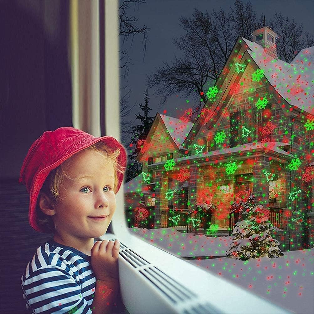 Christmas Projector Lights Outdoor, Waterproof Christmas Laser Lights Landscape Spotlight Decorative Stage Lights with Red and Green Xmas Patterns