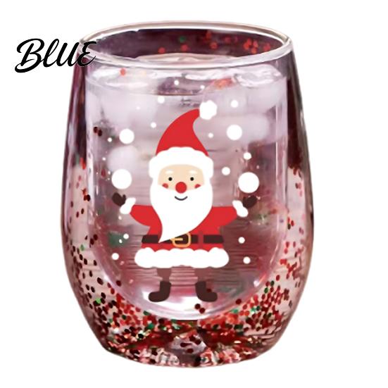 Double Layered Juice Glass Layer Cup with Santa Claus/Small Tree/Stack/Bag Patterns Decor Family Gathering Tableware Quicksand Sequins Clear