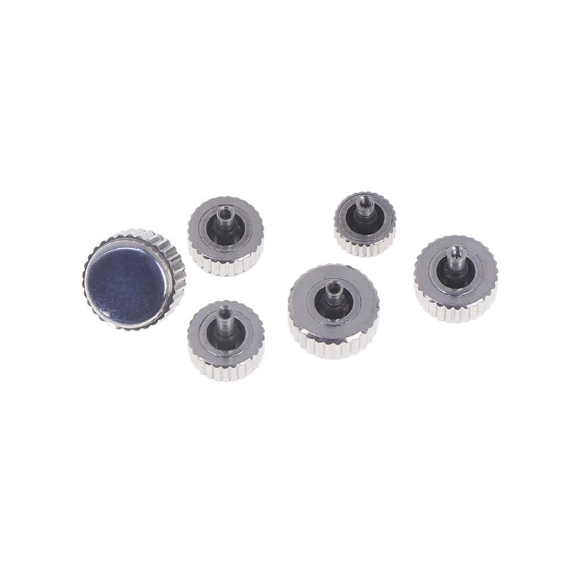 2 Stück silberfarbene Uhrenkrone aus Stahl, 4,5 mm bis 7 mm Kopfdurchmesser mit langem Pfosten zur Reparatur von Uhrenkronen