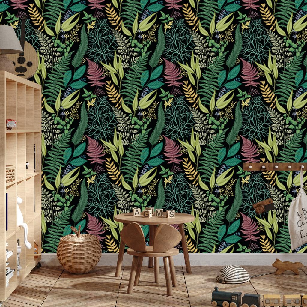 Forest wallpaper with fern leaves for living room and bedroom 50x1000
