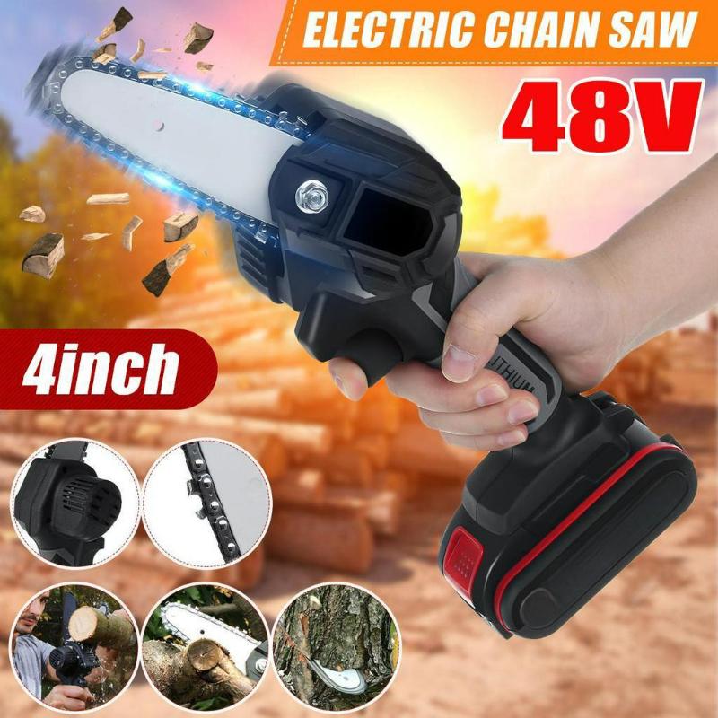 48V 4inches Portable Electric Saw Woodworking Cutting DIY Tool Electric Pruning Saw With 1 Battery Cordless Electric Chain Saw