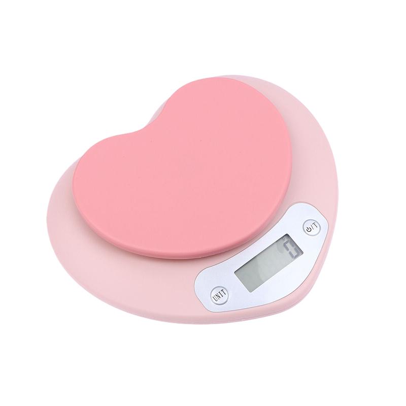 Mutfak Pişirme Tartısı Pembe Kalp Şeklinde Yüksek Hassasiyetli Dijital Tartı 5Kg/1G Lcd Elektronik Denge Ölçüm Aleti Mutfak Tartısı
