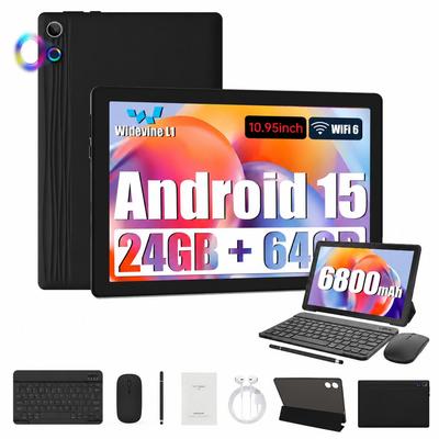 Android 15 Tablet, 11 Zoll, 24 GB RAM + 128 GB ROM, Tastatur und Maus, WiFi 6, Widevine L1