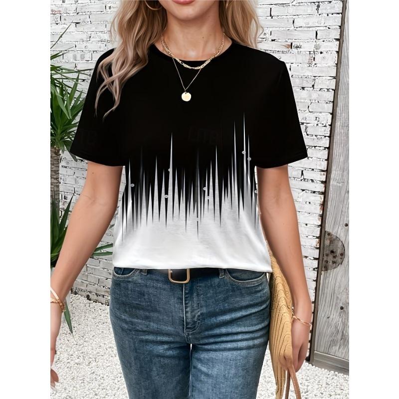 Women's T Shirt Print Graphic Geometric Striped Vintage Stylish Classic Short Sleeve Crew Neck Regular Tops