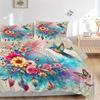 3pcs Birds Flowers Butterflies and Feathers in a Fantasy Garden Printed Quilt Set - Soft and Comfortable Quilt Cover for Bedroom, Guest Room and
