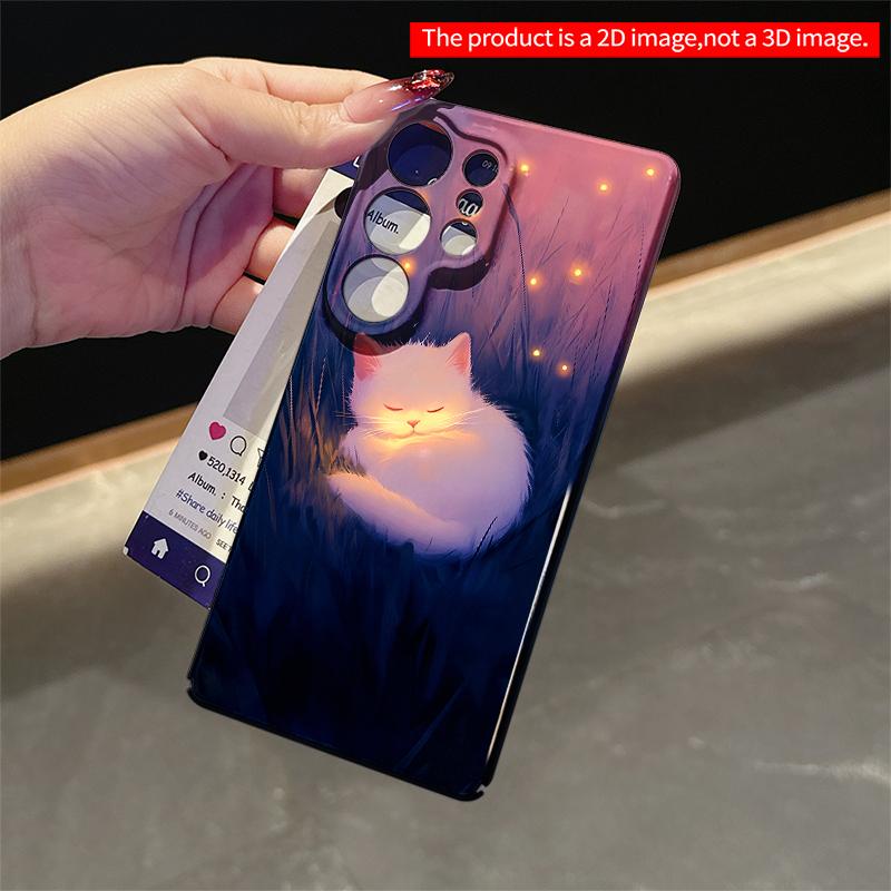 2DFlat Samsung phone case Glowing White Cat in Starlit Grass Applicable to Galaxy S22 S23 S24 S25ULTRA S26 A12 A13 A14 A15 A16