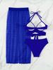 Women Solid Sexy Mesh Three Piece Bikini Swimsuit Beach Swimwear