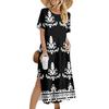 Ladies' Fashionable Summer Retro Color Block Patchwork Printed Dress, Casual Beach Dress, Slender Vacation Dress