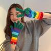 Korean New Rainbow Gloves for Women In Winter Warm Wool Half Finger Gloves American Street Fashion Versatile Cycling Trend