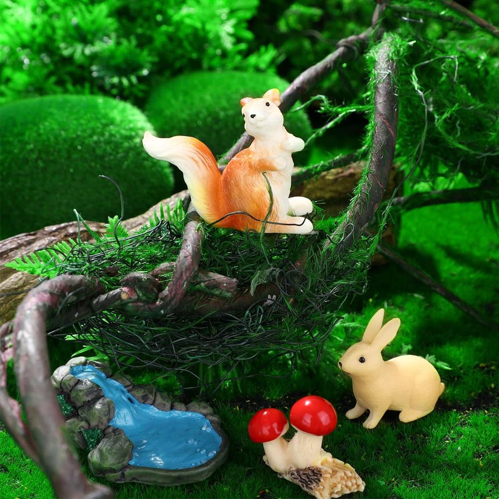 Roowest 19 Pcs Garden Accessories Garden Fairies Kit Miniatures Garden Animals Cute Tiny Mushroom Mini Pond Bridge Figurine Miniature Figurines Micro