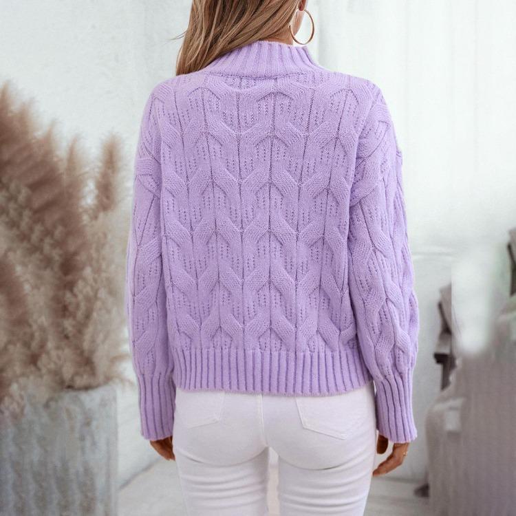 Autumn Winter Vintage Stand Collar Loose Knitwear Pullover Long Sleeve Solid Color Sweater Top