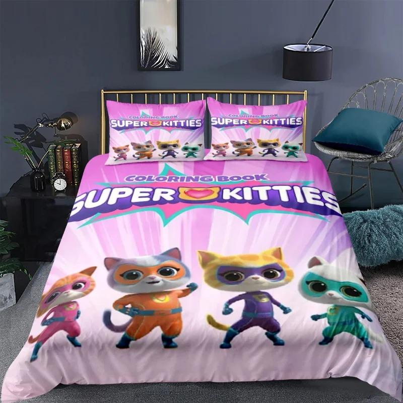 Super Kitties Duvet Cover Pillowcase Schattige Kat Bedding Set Adult Boy Girl Bedroom Decoration Single Double Size