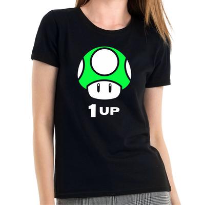 Mushroom Mushroom 1 UP Gamer Nerd Geek Gift Sayings Lady Ladies Girlie T-Shirt