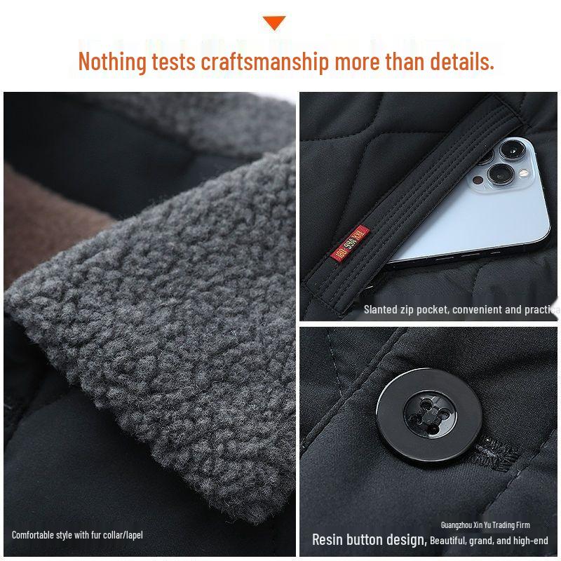 Men's Fleece-Lined Lambswool Coat - Warm, Loose-Fit Winter Jacket for Middle-Aged & Elderly