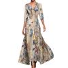 Fall Spring Maxi Dress Cross V Neck Three Quarter Sleeves Colorful Print A-line Big Swing Slim Waist Dating Shopping Banquet Long Dress