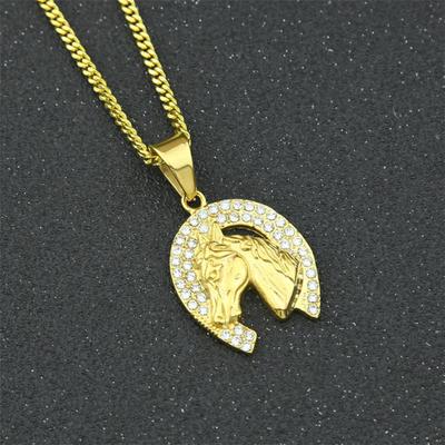 Nouveau Collier Personnalisé Hip Hop pour Homme Or Serti Diamants Pendentif Mode Tête de Cheval