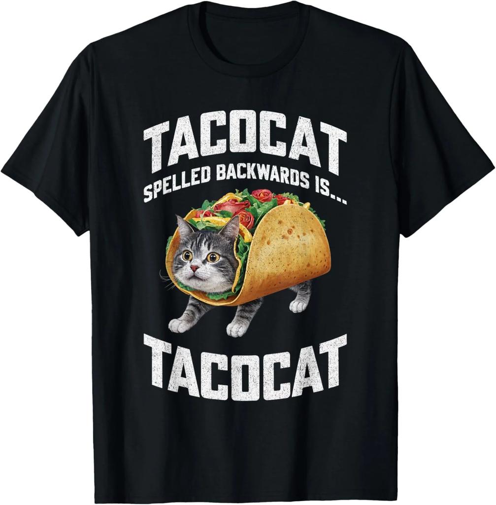 Tacocat Spelled Backwards Is Funny Cat in Taco Graphic TShirt Unisex Casual Tee