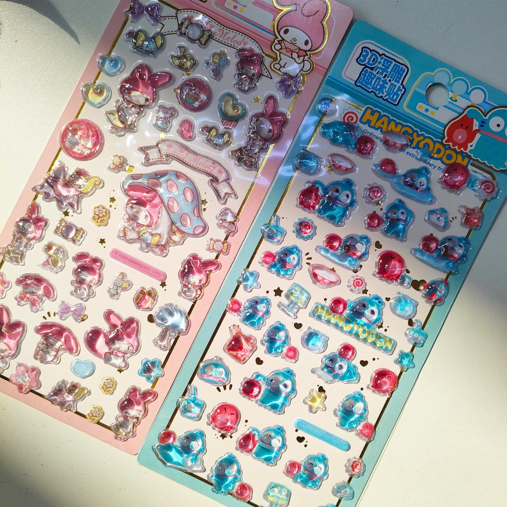 3D Embossed Cute Sanrio Stickers Waterproof Cartoon Decals for Journaling Phone Case DIY Student Stationery Decorative Stickers