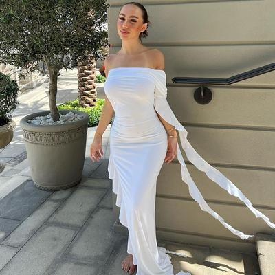 Women's Summer Personalized One-Shoulder Pleated Solid Color Slim Dresses