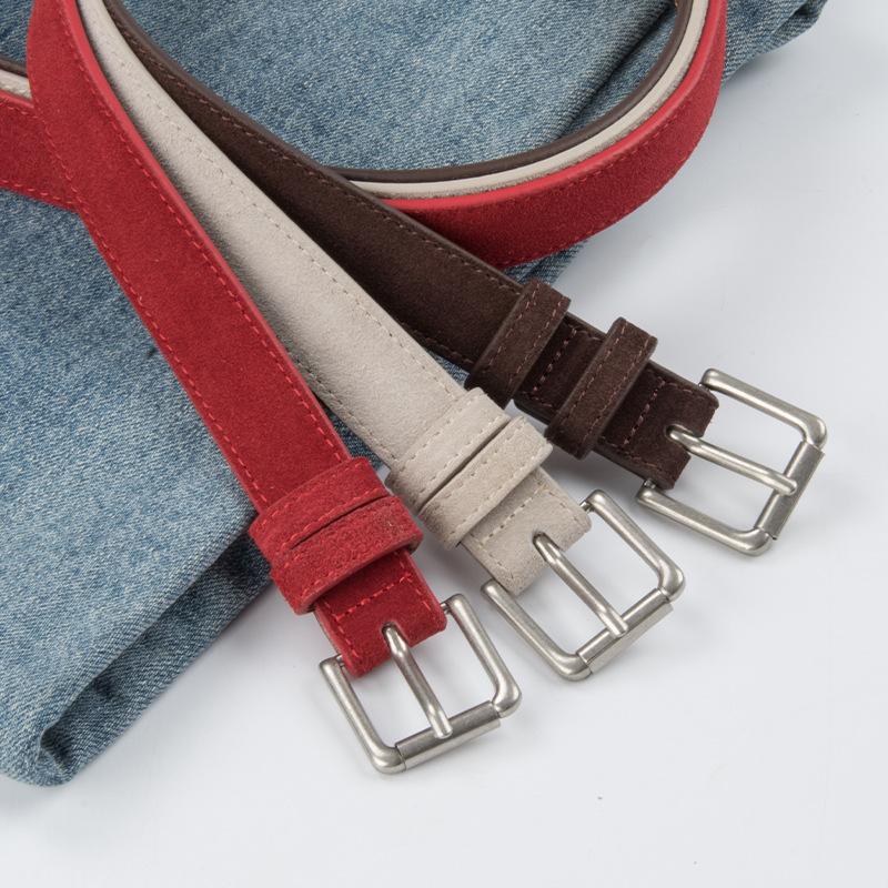 Reverse Velvet Matte Genuine Leather Women's Belt Cowhide Retro Women's High-end Style Match Skirt Jeans Women's Belt