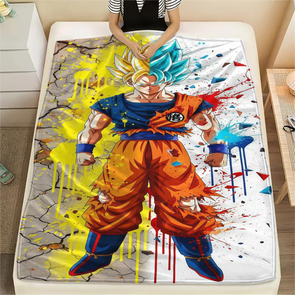 Son Goku Print Flannel Blanket, Suitable for Bedrooms, Sofas, Beds, Chairs, Picnics, Travel, Warm Soft -HE21