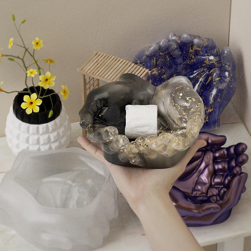 Poppy Crystal Epoxy Resin Clasped Hands Dish Mold