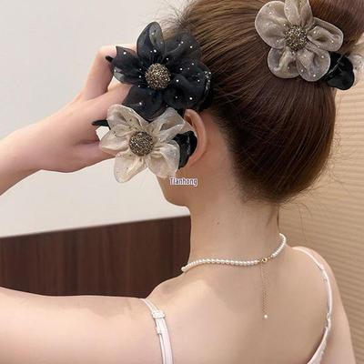 Korean Style Rhinestone Flower Top Knot Claw Clip for Women - 2025 Hairpin Headwear Fashion