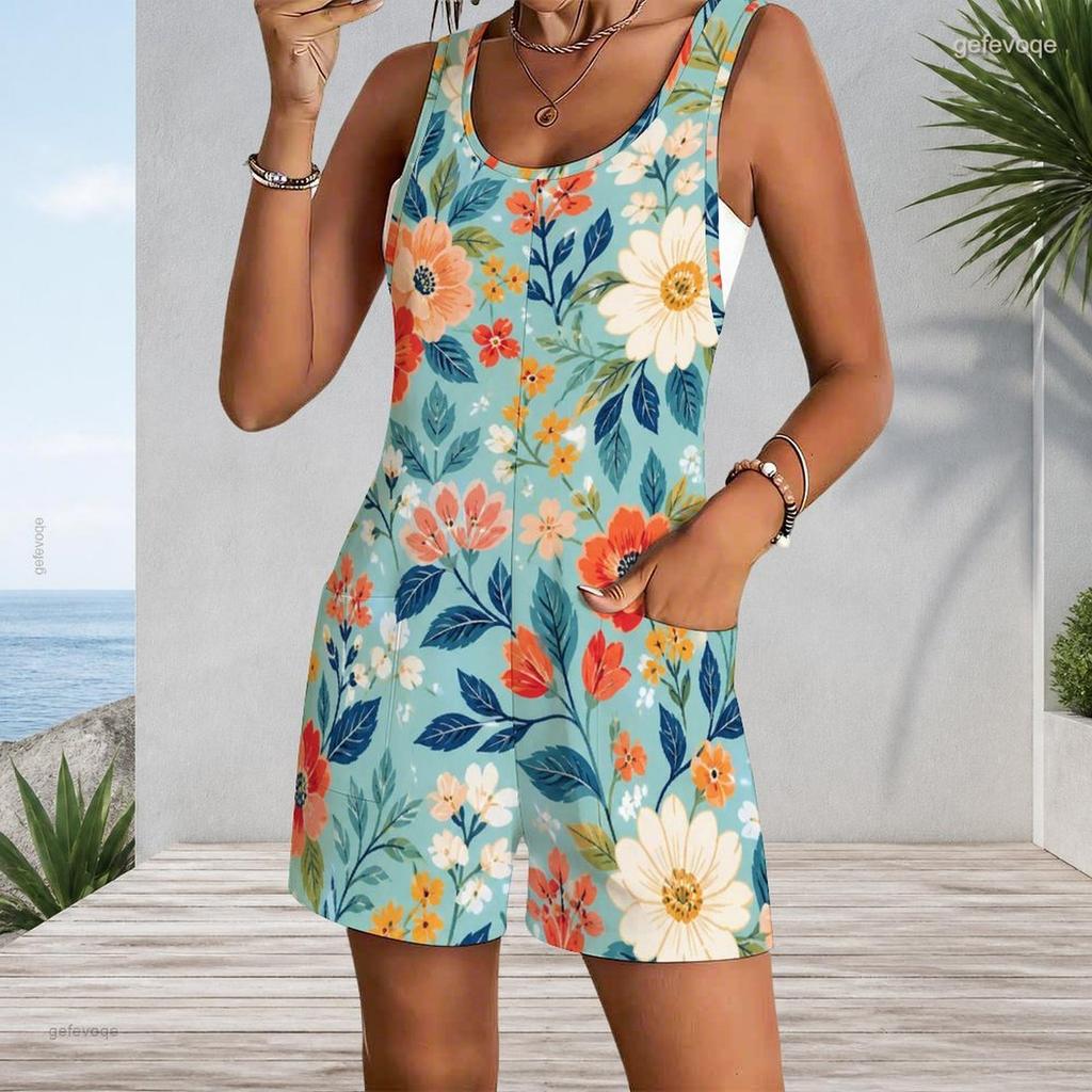 Plus Size Womens Romper Tank With Side Pockets