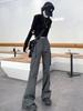 2025 Spring Summer New Gray Cargo Pants Women's High Waisted Thin American Retro Straight Wide-leg Pants Y2k Casual Flared Pants