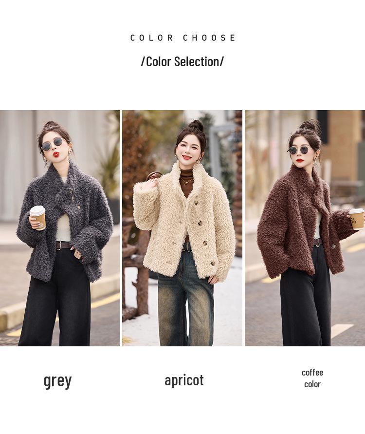 Women's Wool Fur-Trim Coat - Autumn/Winter, Casual Loose Fit, Stand-Up Collar, Single-Breasted (HE8835)