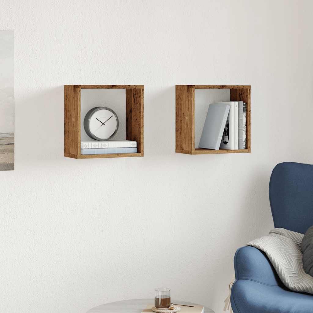 Cube Wall Shelves 2 pcs Rustic Wood Look 30 x 15 x 30 cm Engineered Wood