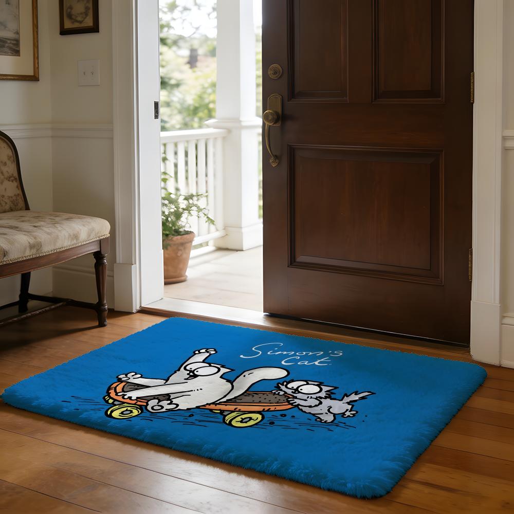 CartoonSIMONS CAT Floor Mat Soft Flannel Absorbent Mat Non-Slip Rug Home Bedroom Bathroom