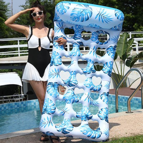 Adults Inflatable Pool Float Mat with Headrest Foldable Summer Beach Lake Float Raft Water Lounger Swimming Pool Sun Tanning Bed