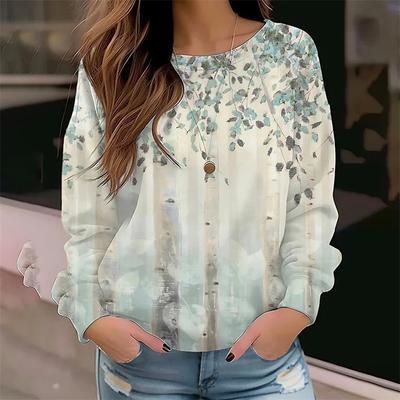 Γυναικεία Ανοιξιάτικα Μακρυμάνικα T-shirts 3D Εκτύπωση με Λουλούδια Πουλόβερ Μπλούζες Μόδα Casual Λαιμόκοψη O Λουλουδάτα Γυναικεία Ρούχα Γραφικά T-shirts