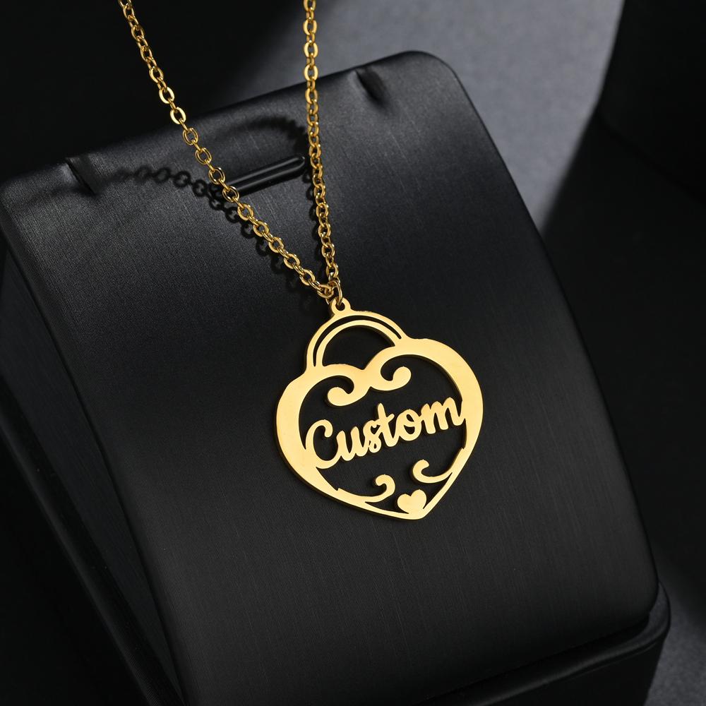Atoztide Custom Name Necklace Personalized Butterfly Fashion Stainless Steel Pendant Heart Letter One Hole Chain for Women Gift