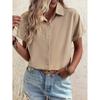 Womens Loose Fit Short Sleeve Printed Shirt Casual Vacation Style Collared Open Front Top