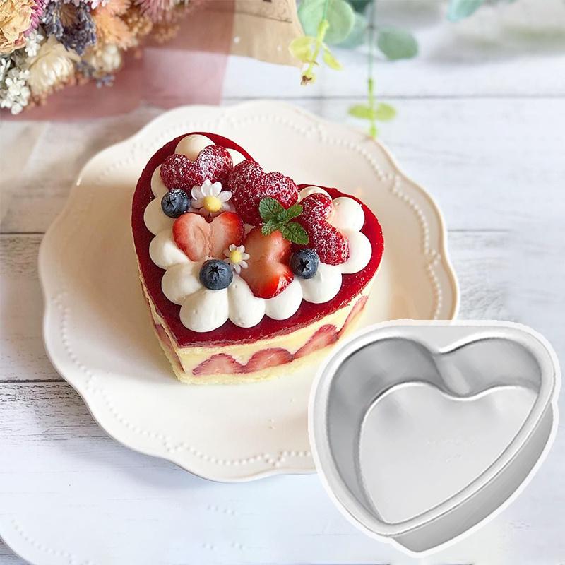 3 Inch Heart Shaped Cake Pan Mold Solid Bottom Aluminum Alloy Chocolate Cake Pan Silver Tin Baking Mold Mould