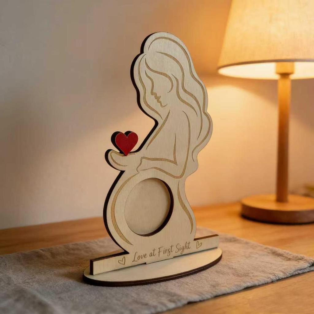 Baby Birth Commemorative Wooden Ornament with Pregnant Woman Ultrasound Design