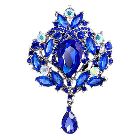 

Женская брошь Цветок с горным хрусталём синий