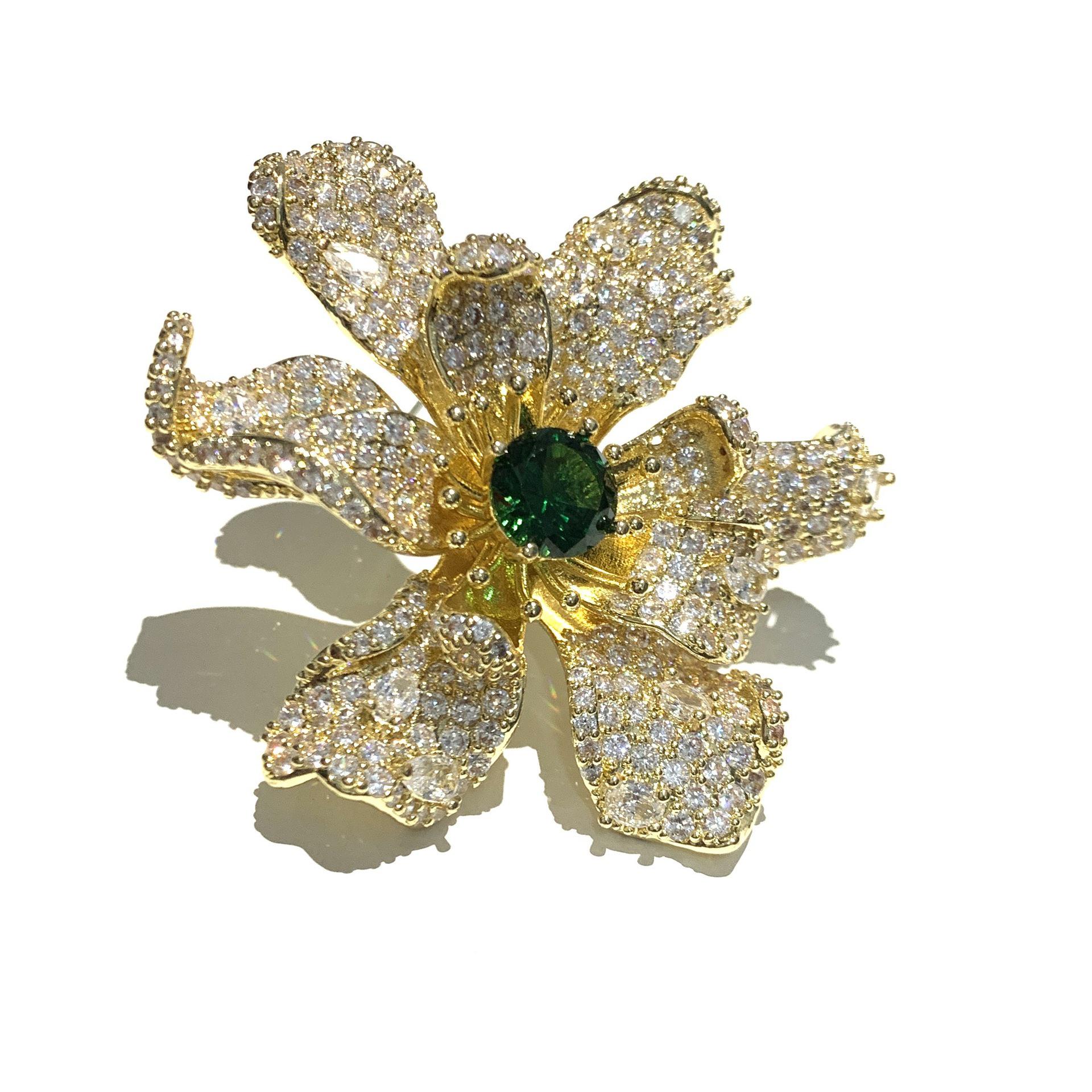 Luxurious Zirconia Peony Brooch - High-End Flower Accessory