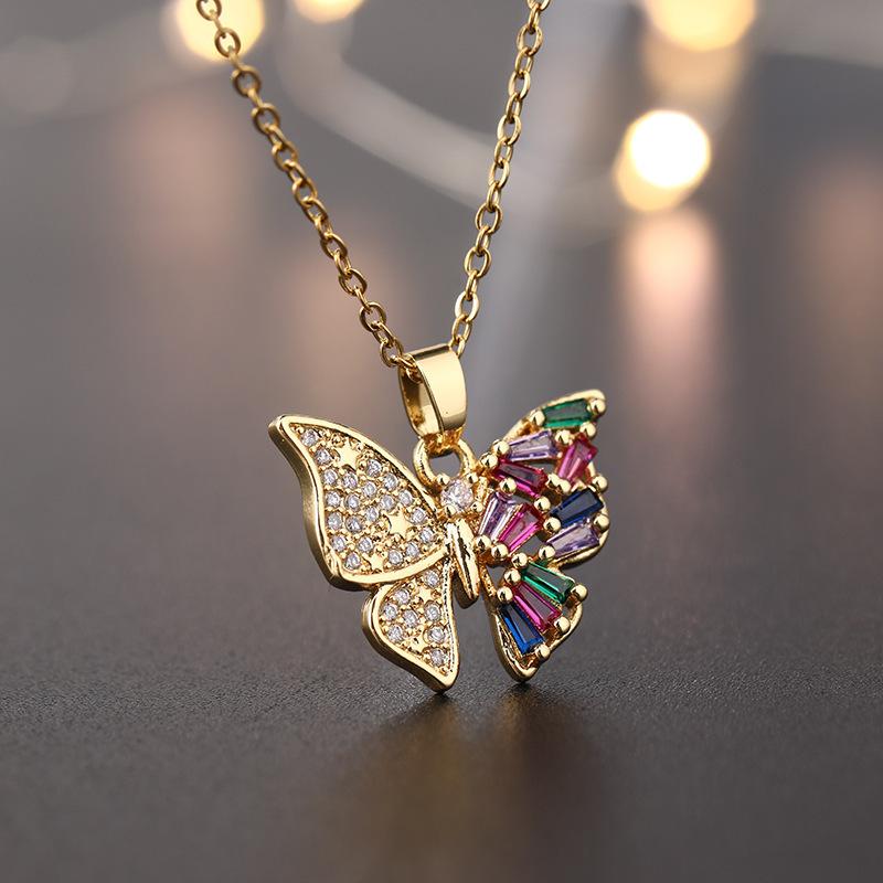 Trendy Zircon Butterfly Pendant Necklace For Women Small Collarbone Chain With Colorful Zirconia