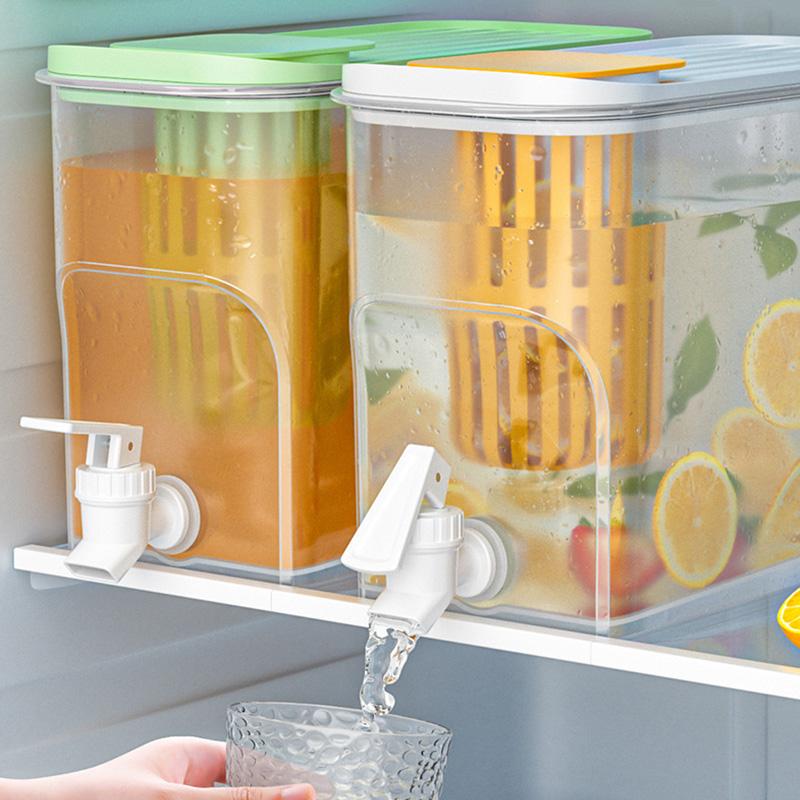 Large Capacity Water Jug With Tap For Refrigerator Cold Hot Beverage Storage Plastic Pitcher For Juice Iced Tea Kitchen Home Use Ice Box Set