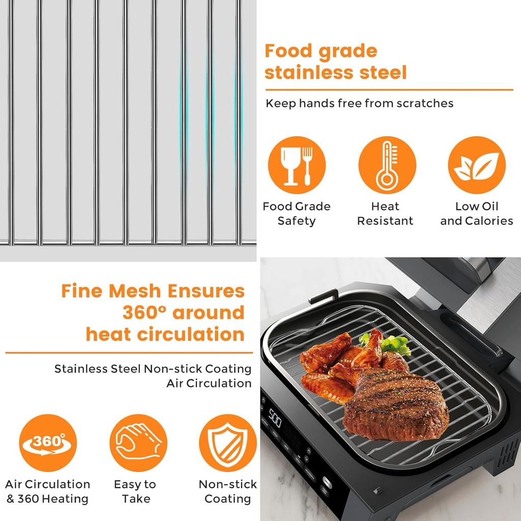 Air Fryer Replacement Parts for Ninja Foodi FG551 Smart XL Indoor Grill with Air Fry, 11.6''*7.6'' Stainless Steel Air Fryer Accessories Roasting