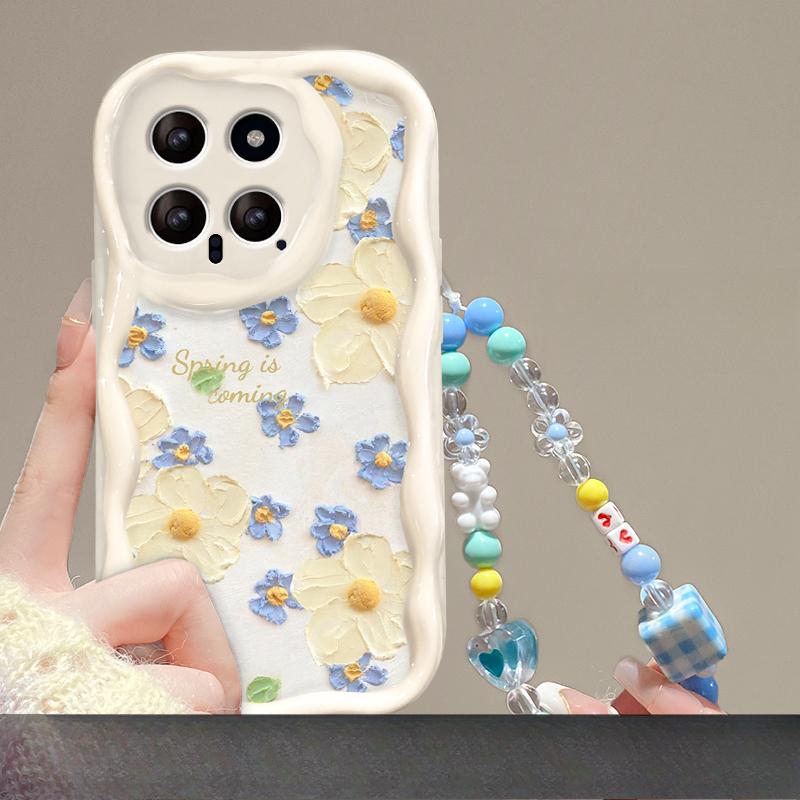 Suitable for Xiaomi 14/13pro Mobile Phone Case Note12/11 Full Screen Oil Painting Flower Chain Redmi K70 Transparent Soft