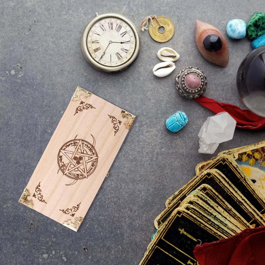 ERINGOGO Wooden Tarot Box with Large Pentagram and Card Stylish Accessory for Tarot Enthusiasts Capacity, Design, Storage,