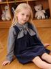 2026 Dark Blue Corduroy V-Neck Pinafore Dress for Baby Girls - Spring Sleeveless, Loose Fit, Cute College Style