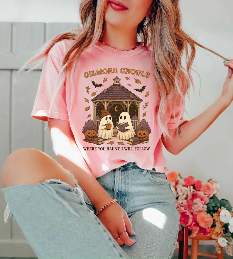 Gilmore Ghouls Shirt, Where You Haunt I Will Follow Shirt, Cute Ghost Halloween Oversized Unisex Streetwear Trendy Cotton Short Sleeves Classic