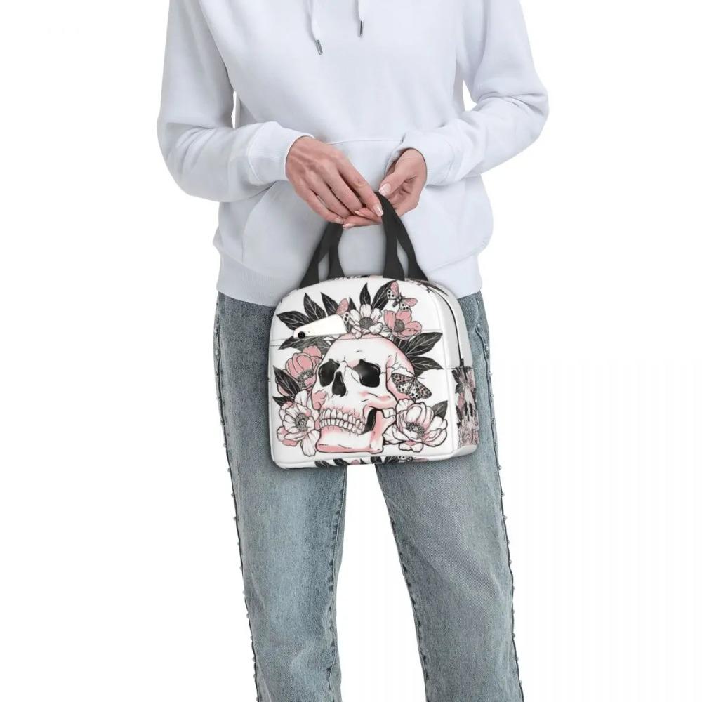 Vintage Gothic Skull Roses Insulated Lunch Bag for Women Children Portable Food Boxes Thermal Lunch Box Tote